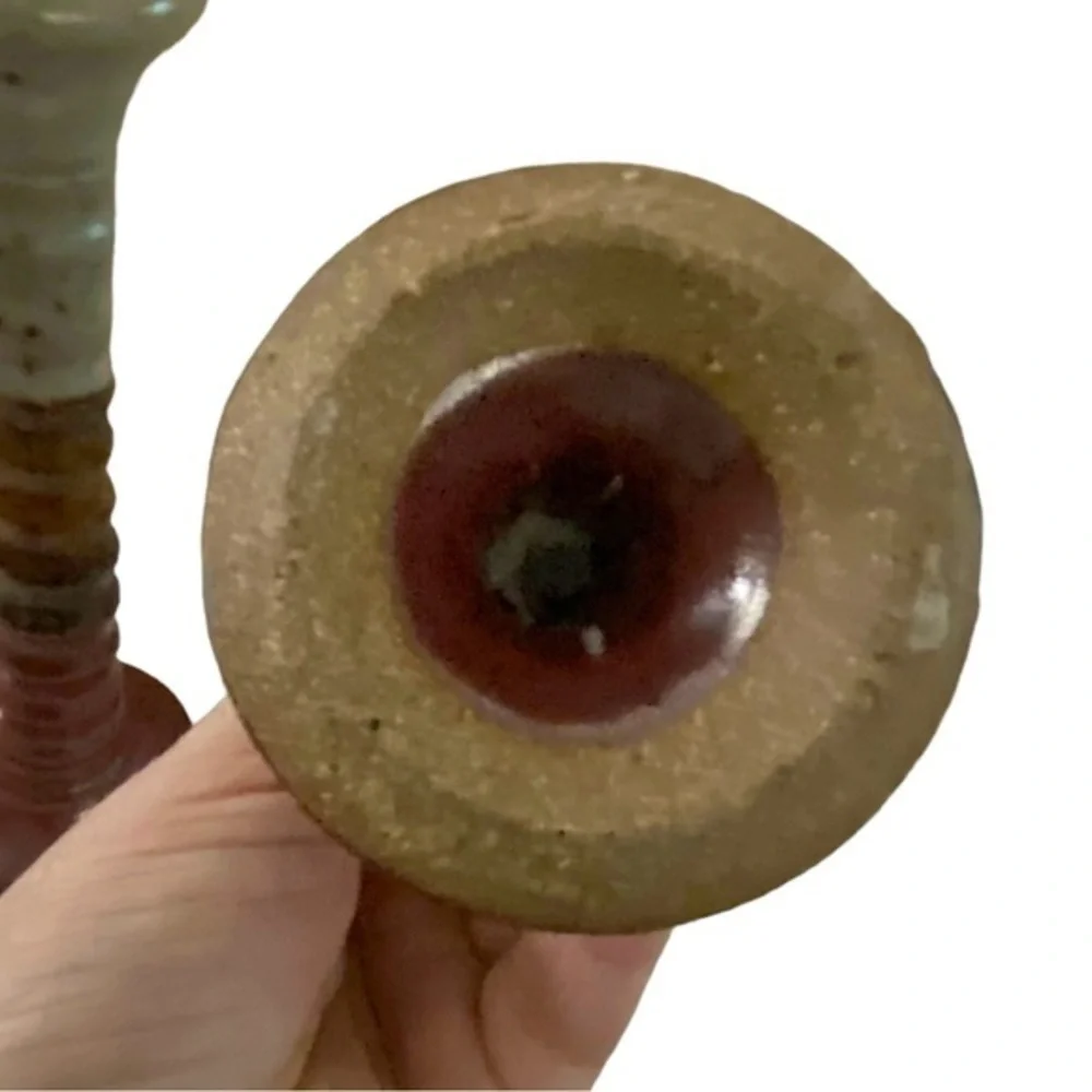 Handmade Artisan Pottery Candlesticks Pair of Two Earthy Color Tones